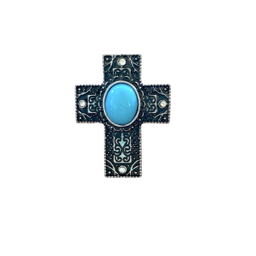 Silver and Black Toned Cross with Faux Topaz Stone Southwestern Ring (Size: 8)